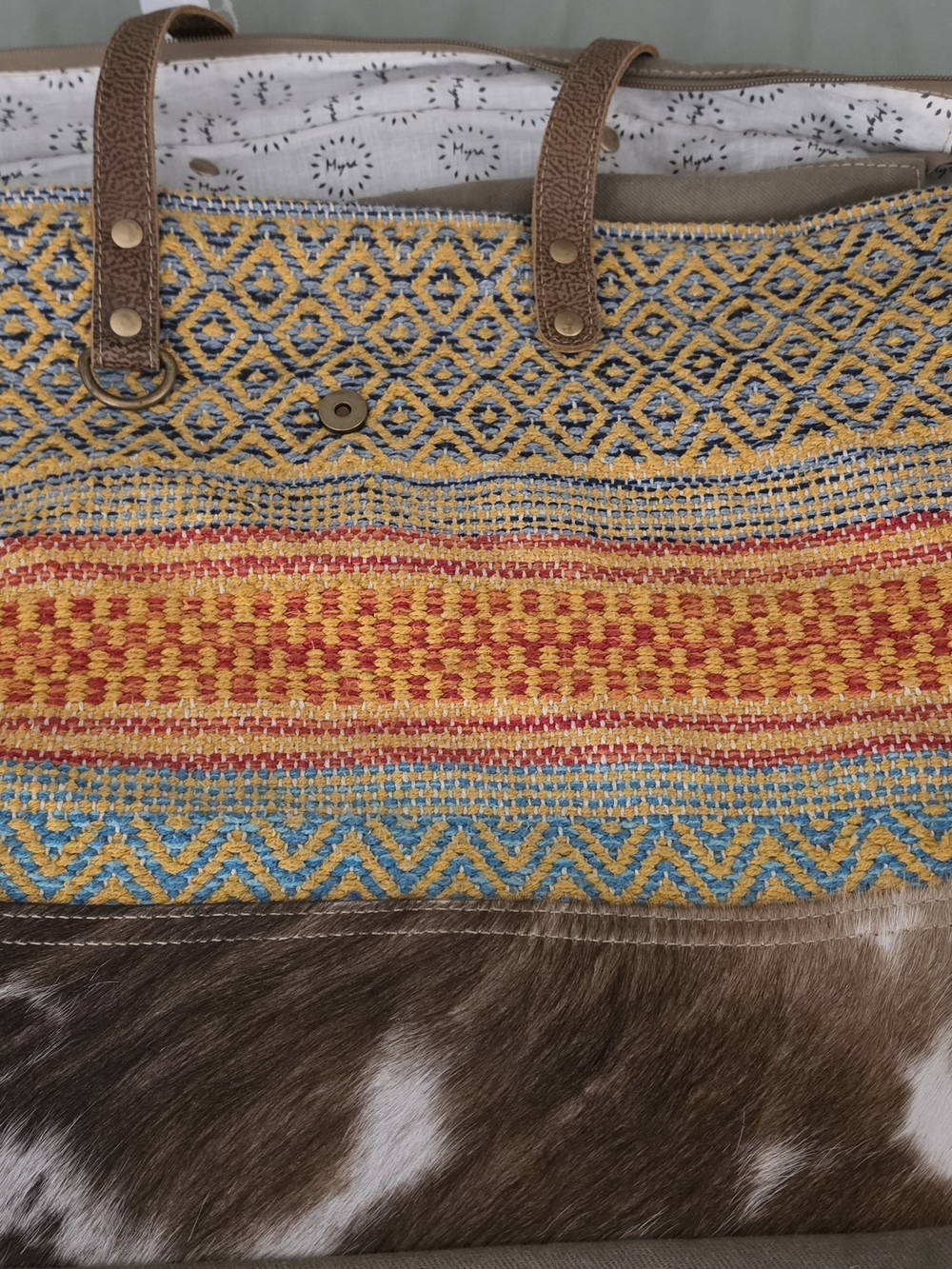 Myra Oversized Weekender / Travel Tote Bag – Canvas, Hair-on-Hide & Woven Textil